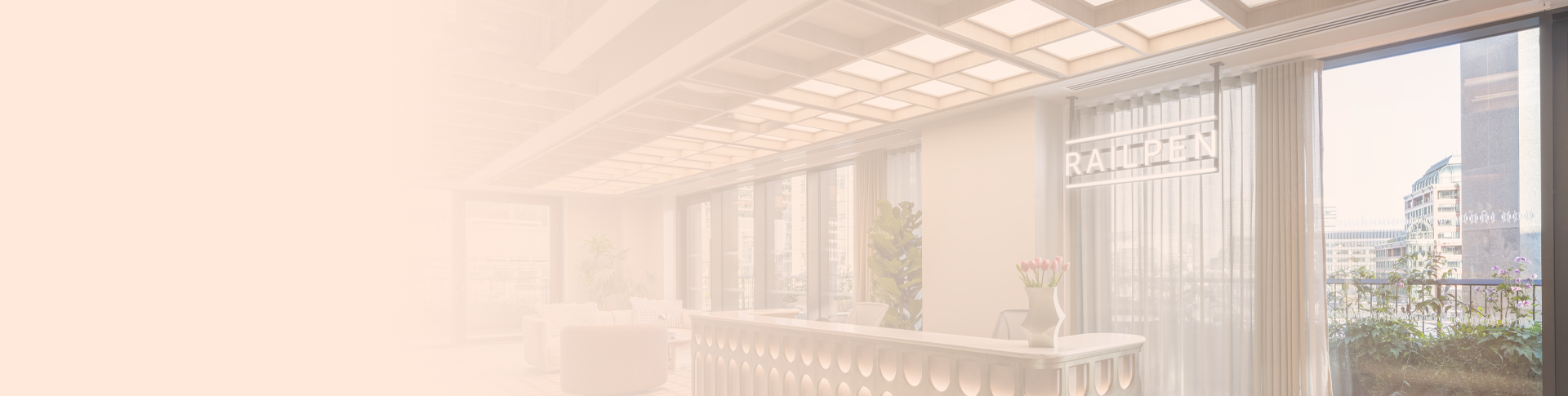 A shot of the Railpen office. The photo faces balcony door and windows.