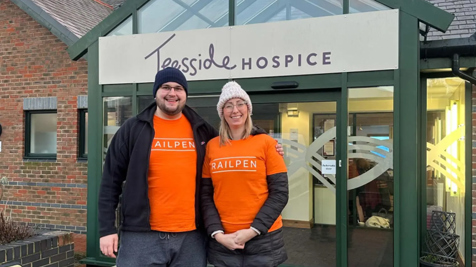 Railpen colleagues smile outside St Theresa's Hospice