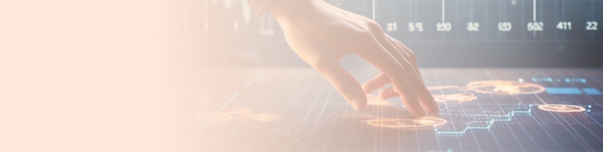 A male hand touching a screen. The screen displays some graphs.