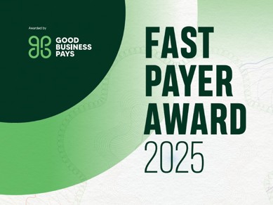 Good Business Pays Fast Payer Award 2025 branding